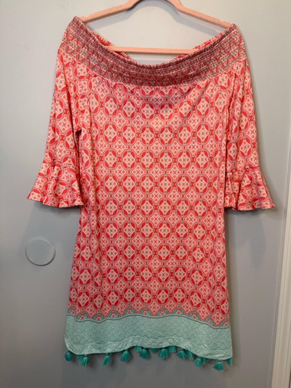 Cabana Life Coral Tides Smocked Off-the-Shoulder Dress Size Large NWT - Picture 1 of 6